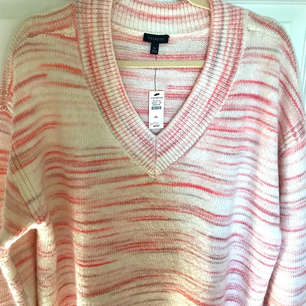 Talbots Pink & White Striped Sweater, XL, NWT